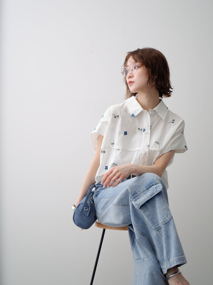 【預購】花朵刺繡燈籠無袖襯衫 / 折扣