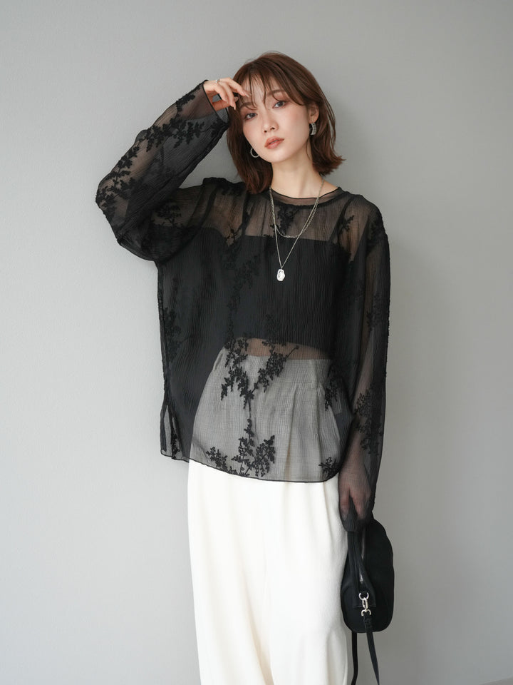 [予約]刺繍シアープルオーバー/ブラック