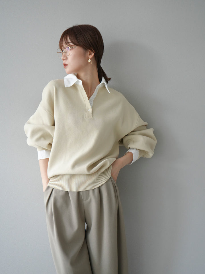 [預購] 領口Polo針織套衫/象牙白