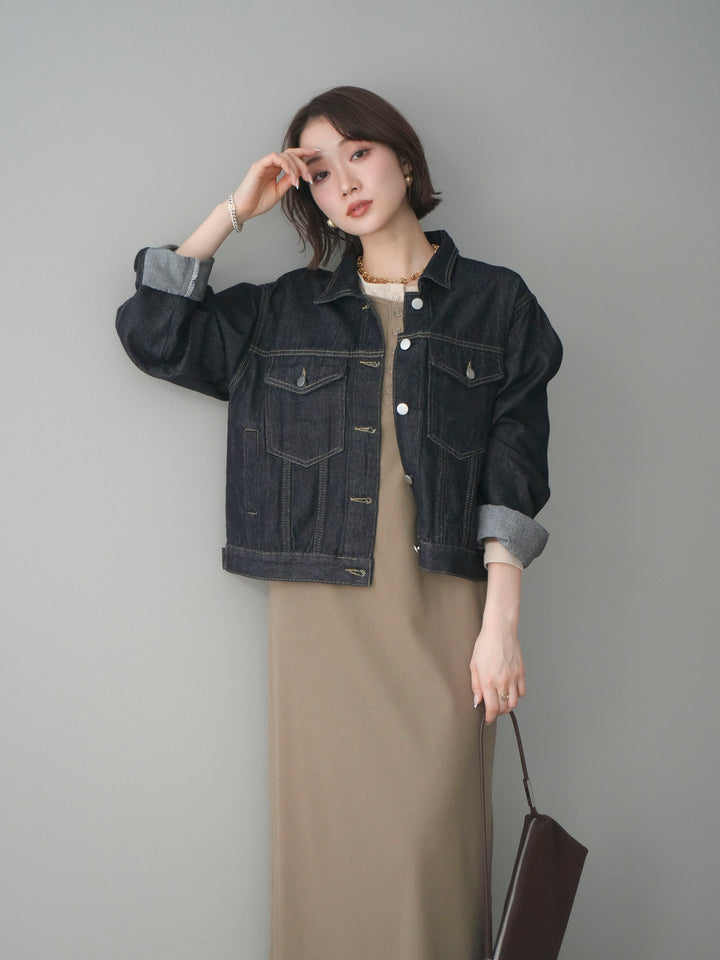 [予約]配色レイヤードヘンリーネックカットリブワンピース/mocha