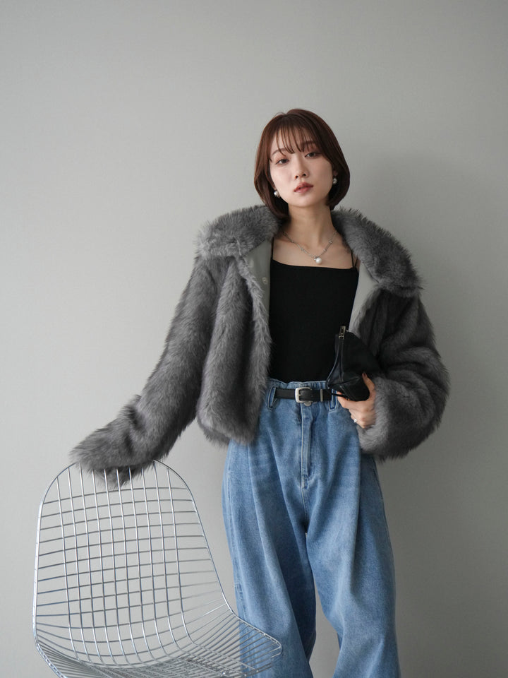 [20%オフ]MIXファースタンドネックショートジャケット/gray