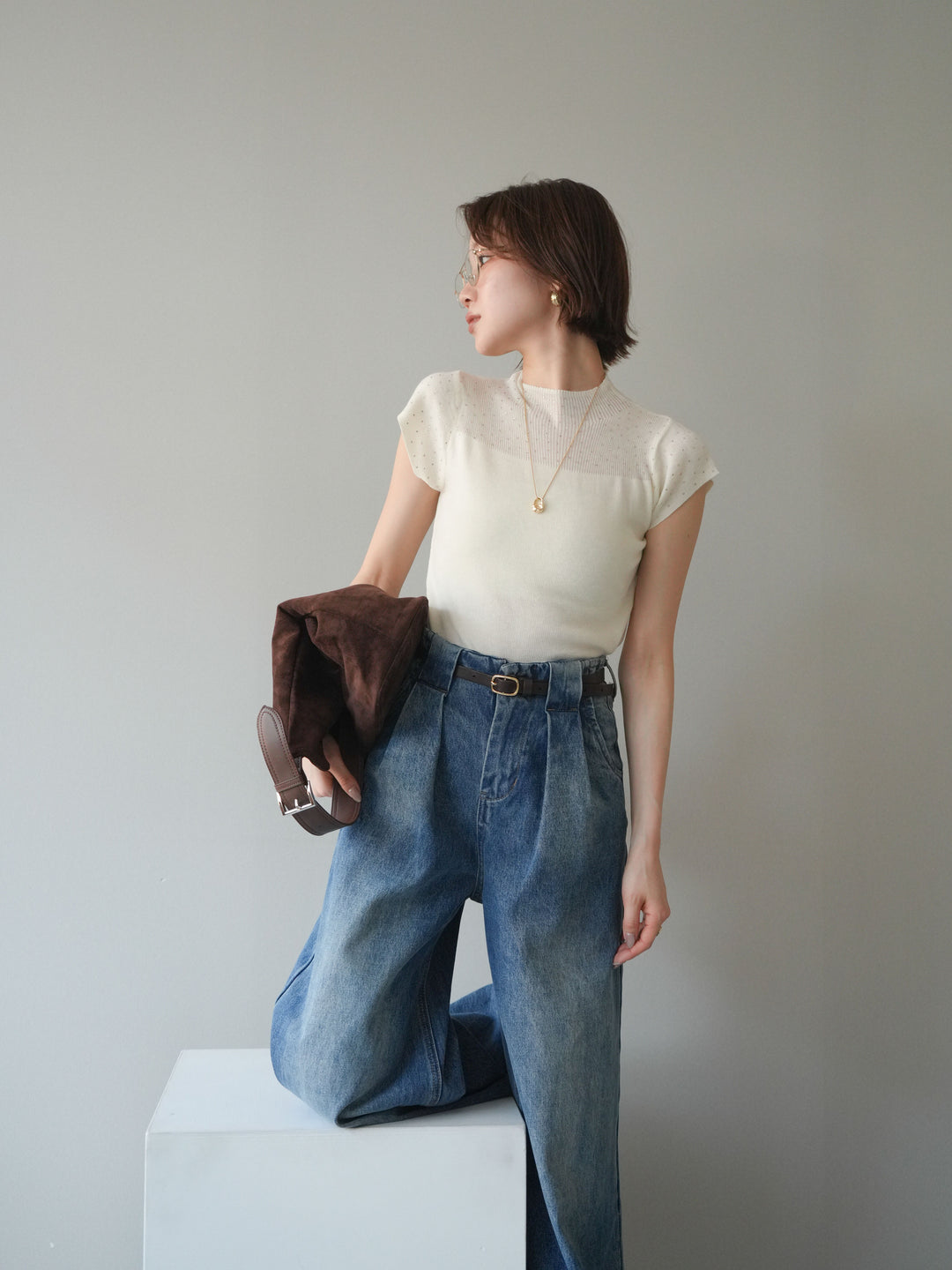 [SET]ビジューシアーフレンチニット+選べるアクセセット(2set)