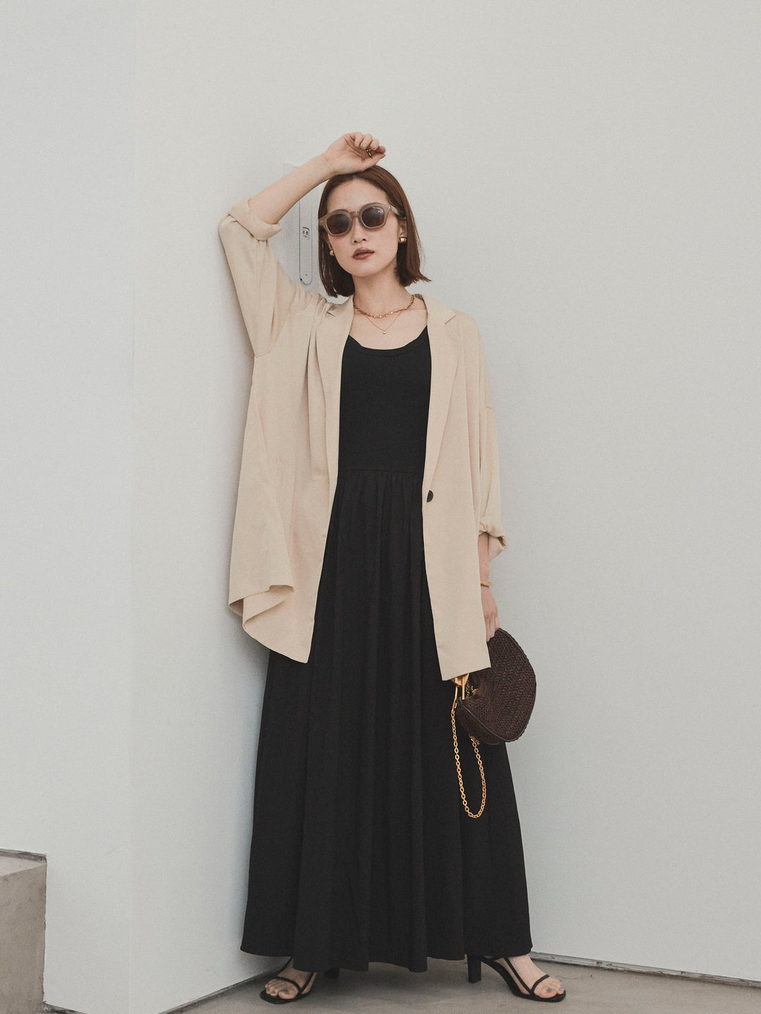 [予約]リブドッキングフレアワンピース/ブラック