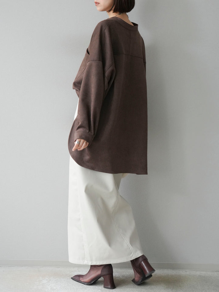 [予約]フェイクレザーフロントスリットスカート/エクリュ