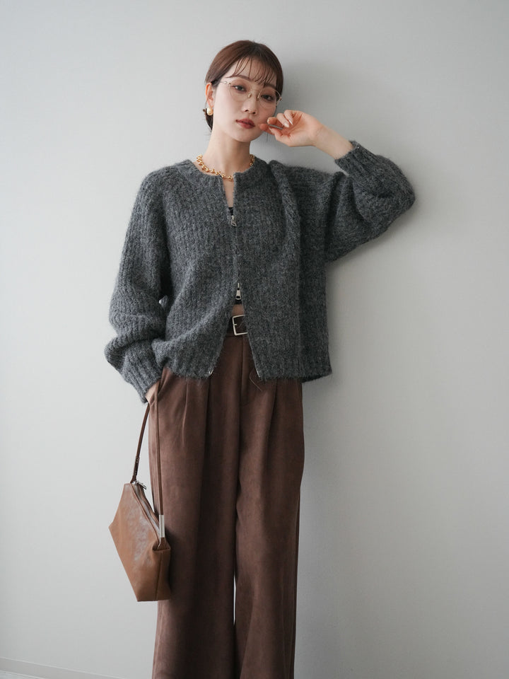 [予約]MIXヤーンモヘアタッチZIPニットカーディガン/gray