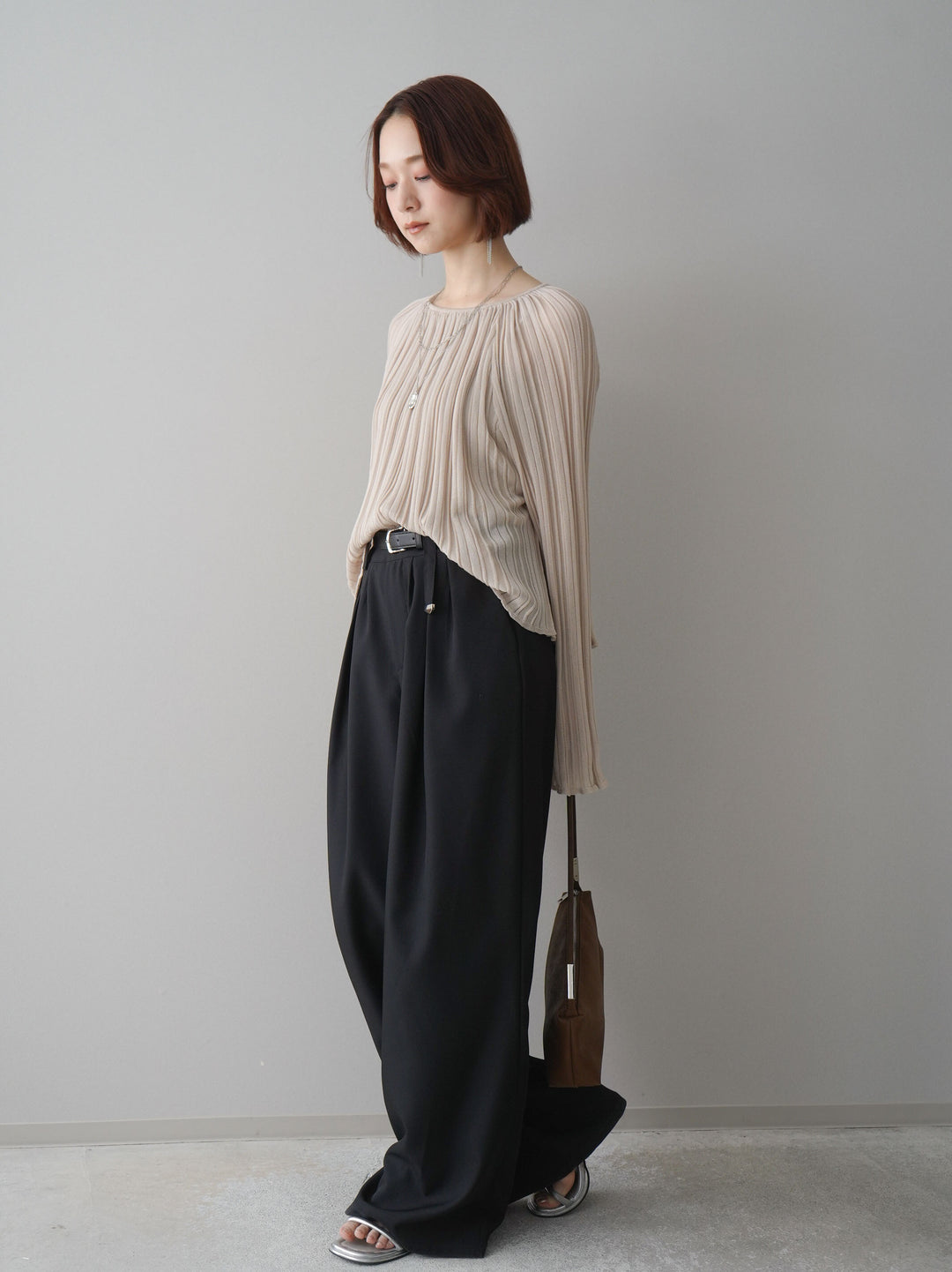 [予約]ベルト付キーホルダーモチーフワイドパンツ/black