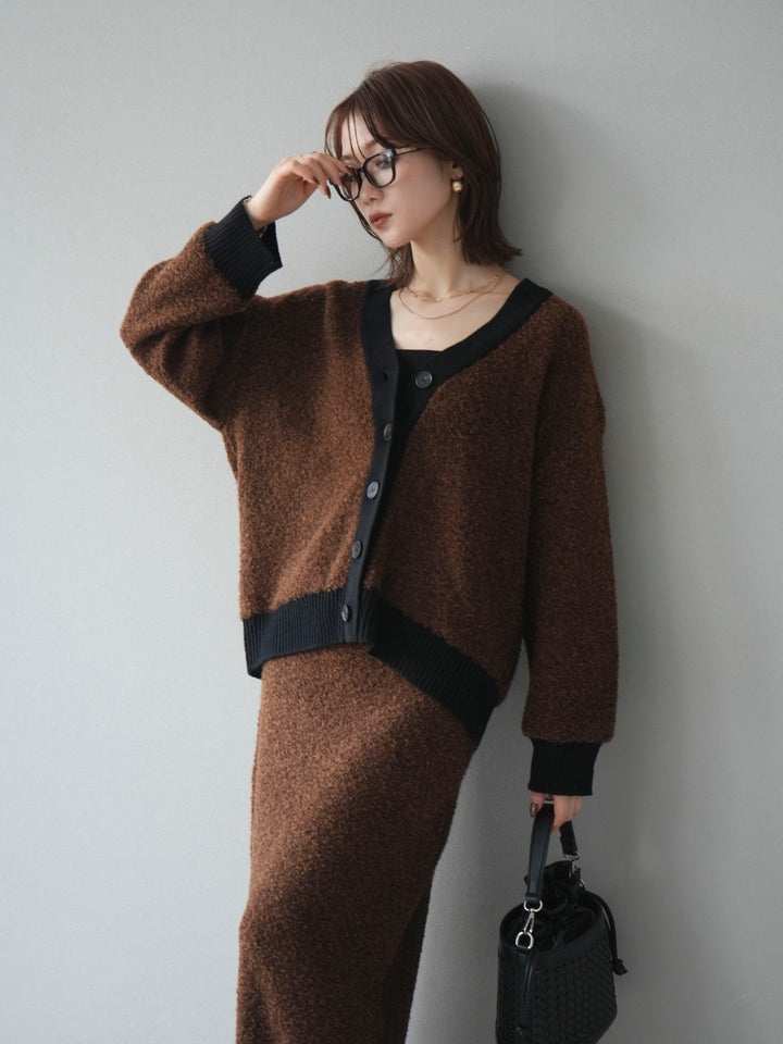 [予約]ブークレバイカラーニットカーディガン/brown