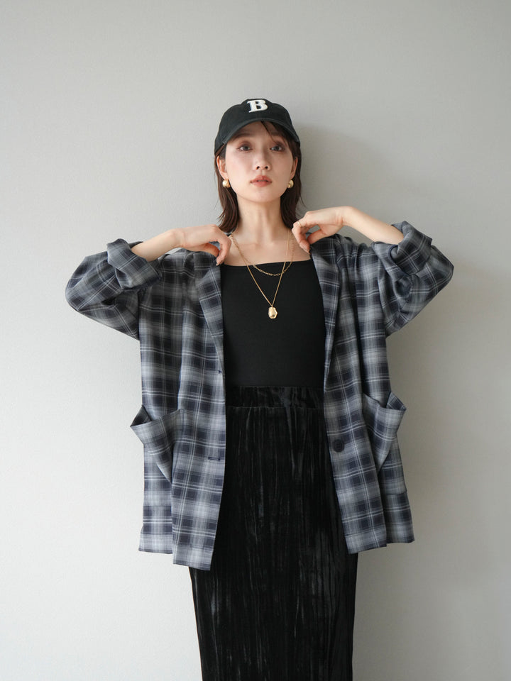 [予約]チェックシャツジャケット/ネイビー