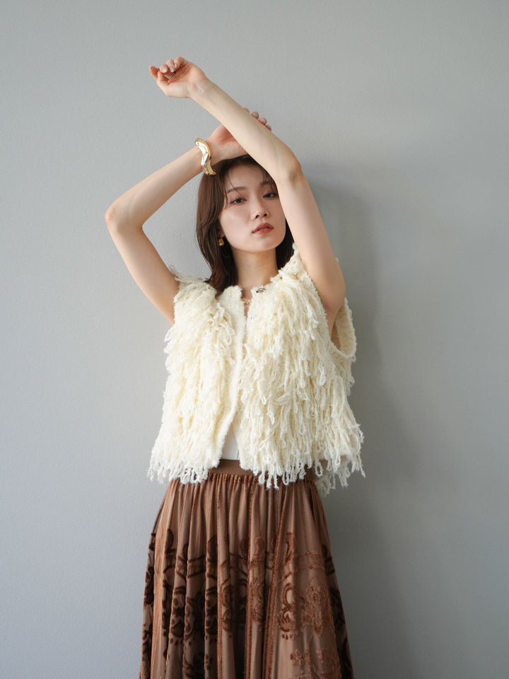 [予約]フリンジループニットベスト/アイボリー