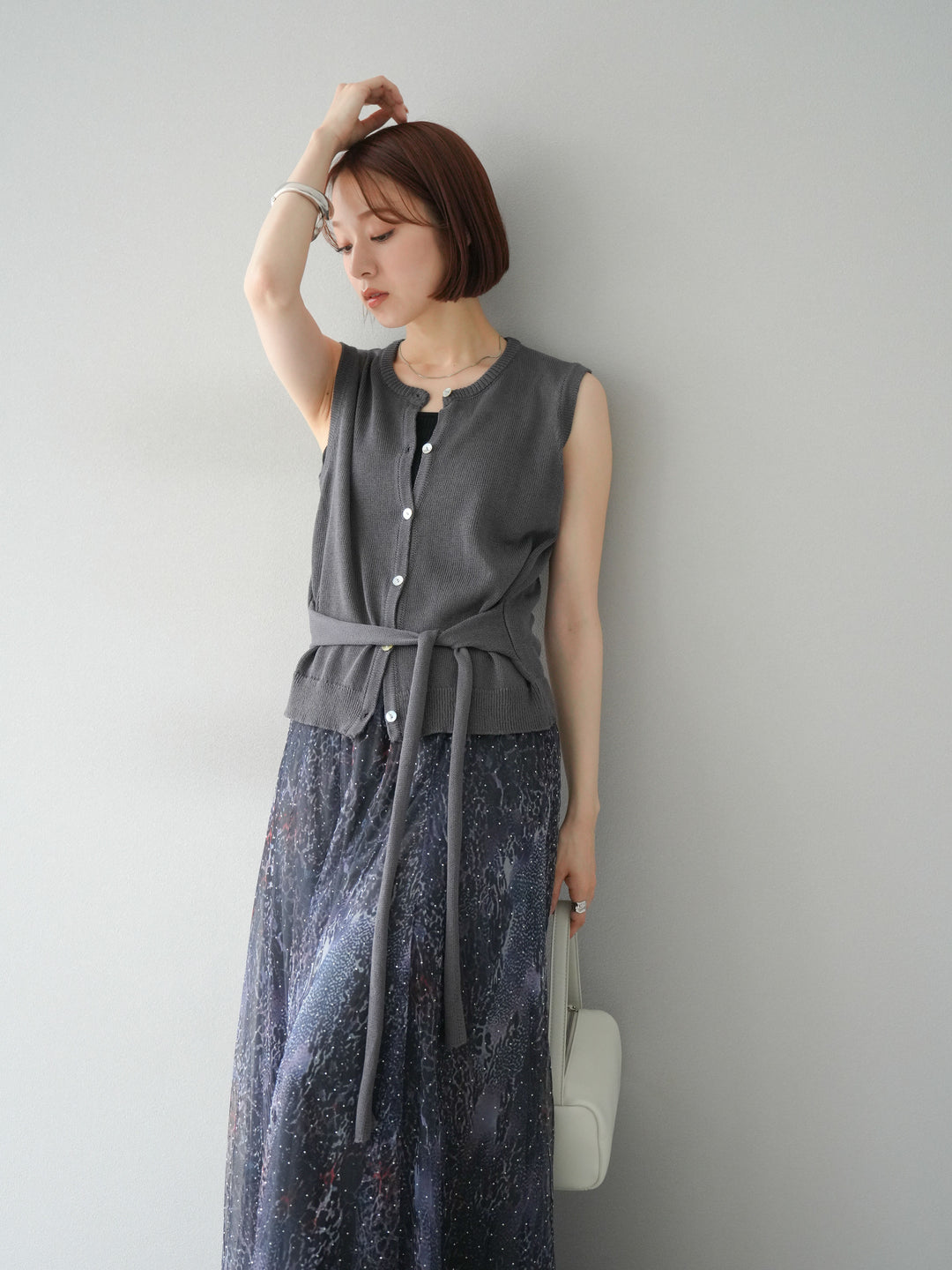 [予約]ウエストベルトニットベスト/チャコール