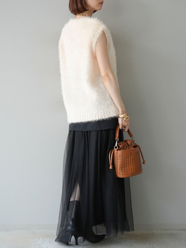 [予約]エステル切替チュールスカート/ブラック