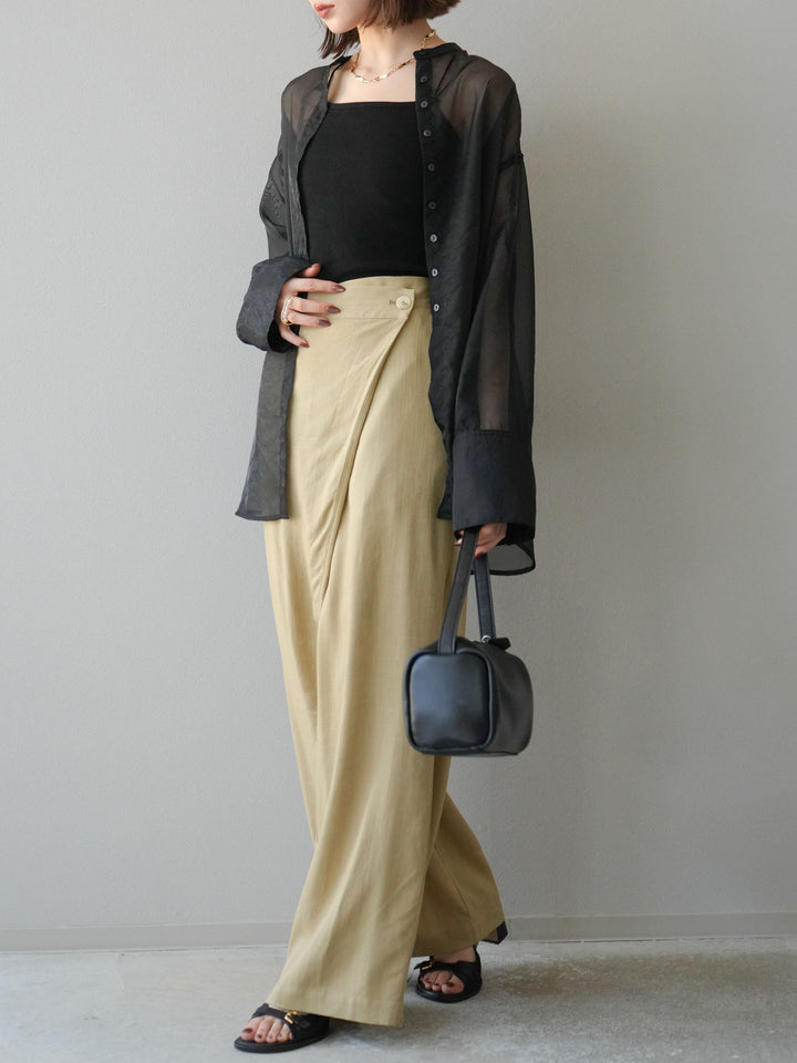 [予約]ライトリネンアシンメトリーワイドパンツ/ベージュ