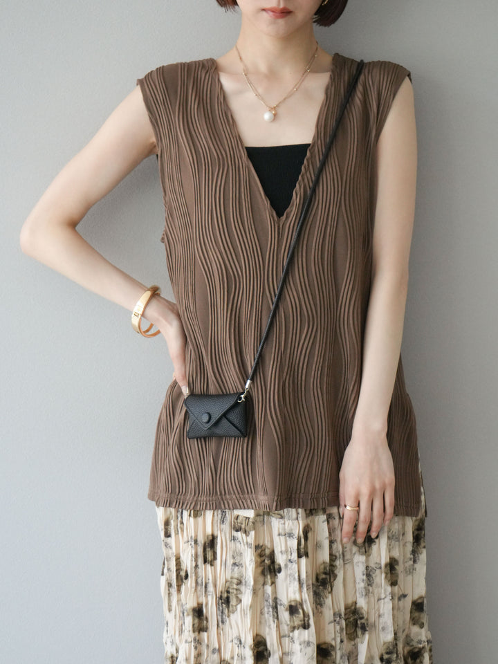 [SET]ウェーブパイピングVネックベスト+フラワーワッシャーロングスカート(2set)