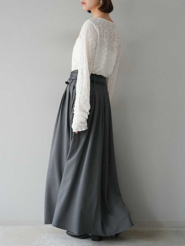 [SET]シアージャガードトップス+エステルプリーツスリットスカート(2set)