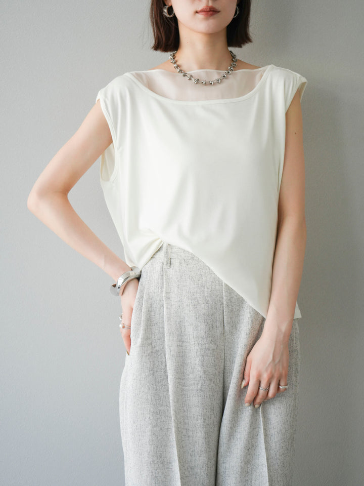 [預訂] 雙向透視多層垂墜上衣/象牙色