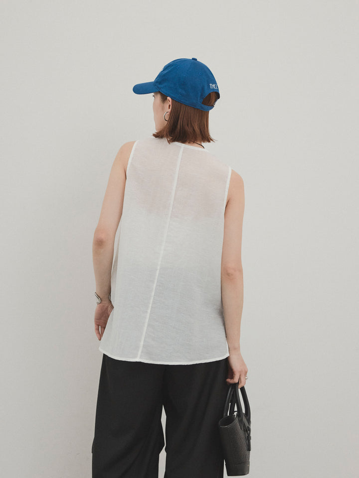 [SET] 透視褶皺不對稱上衣 + 設計環側褶褲 (2 件組)