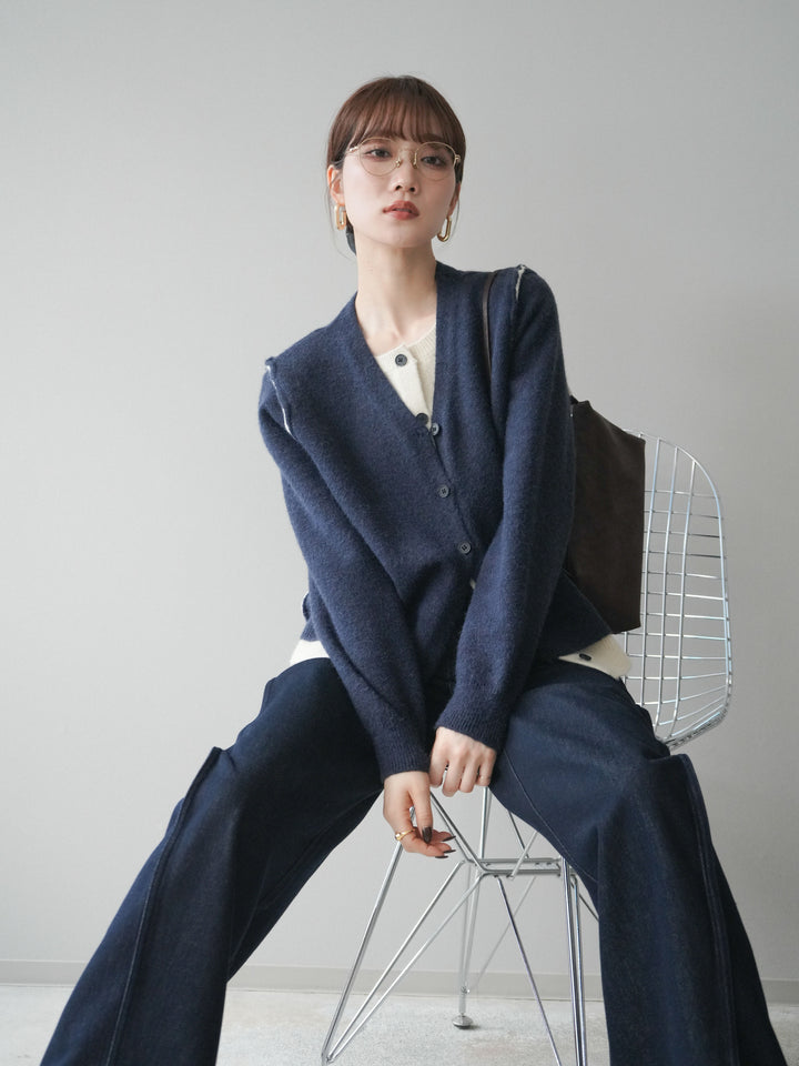 [SET]配色レイヤードニットカーディガン+選べるアクセセット(2set)