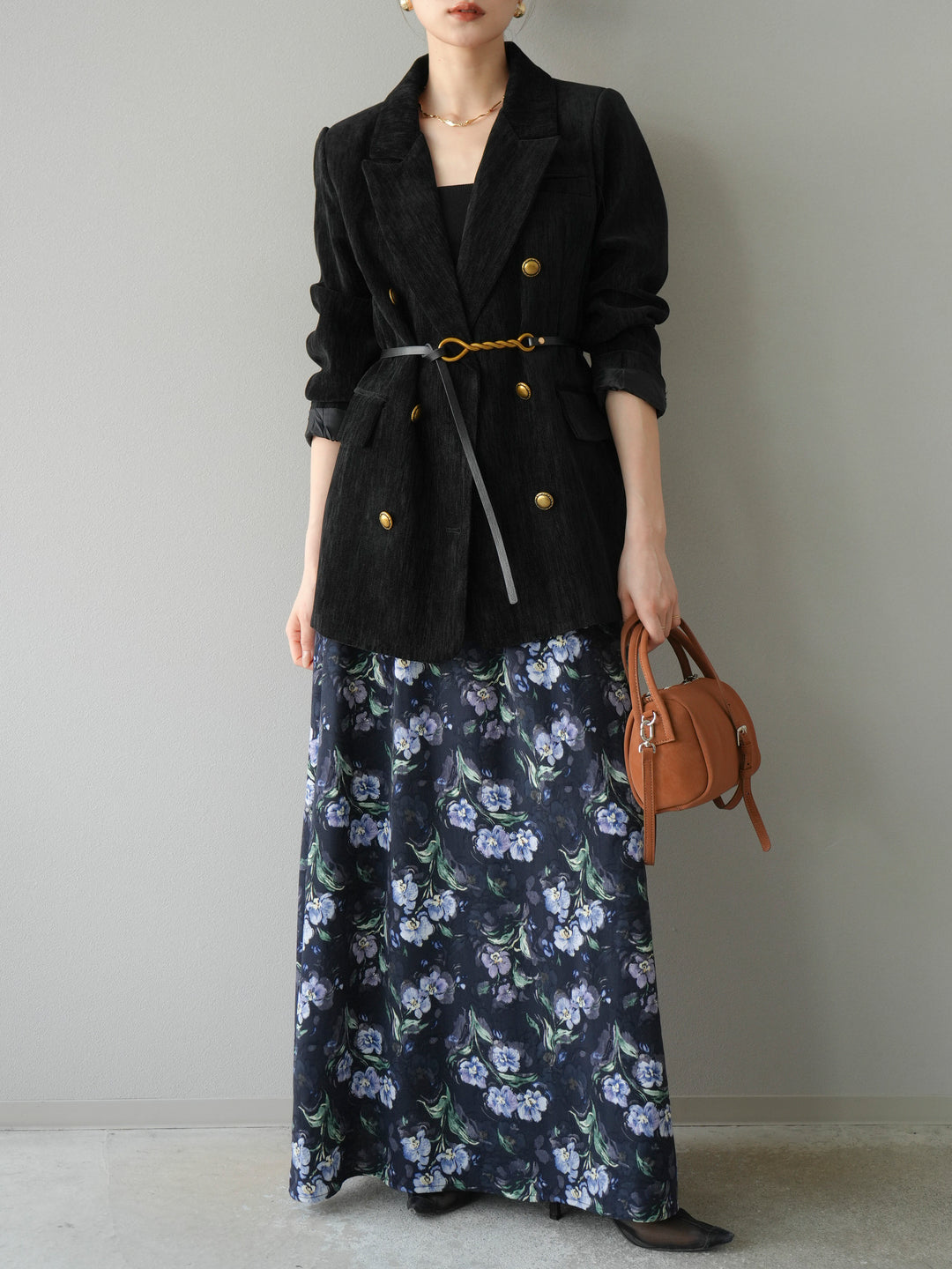 [予約]ベロアダブルジャケット/ブラック