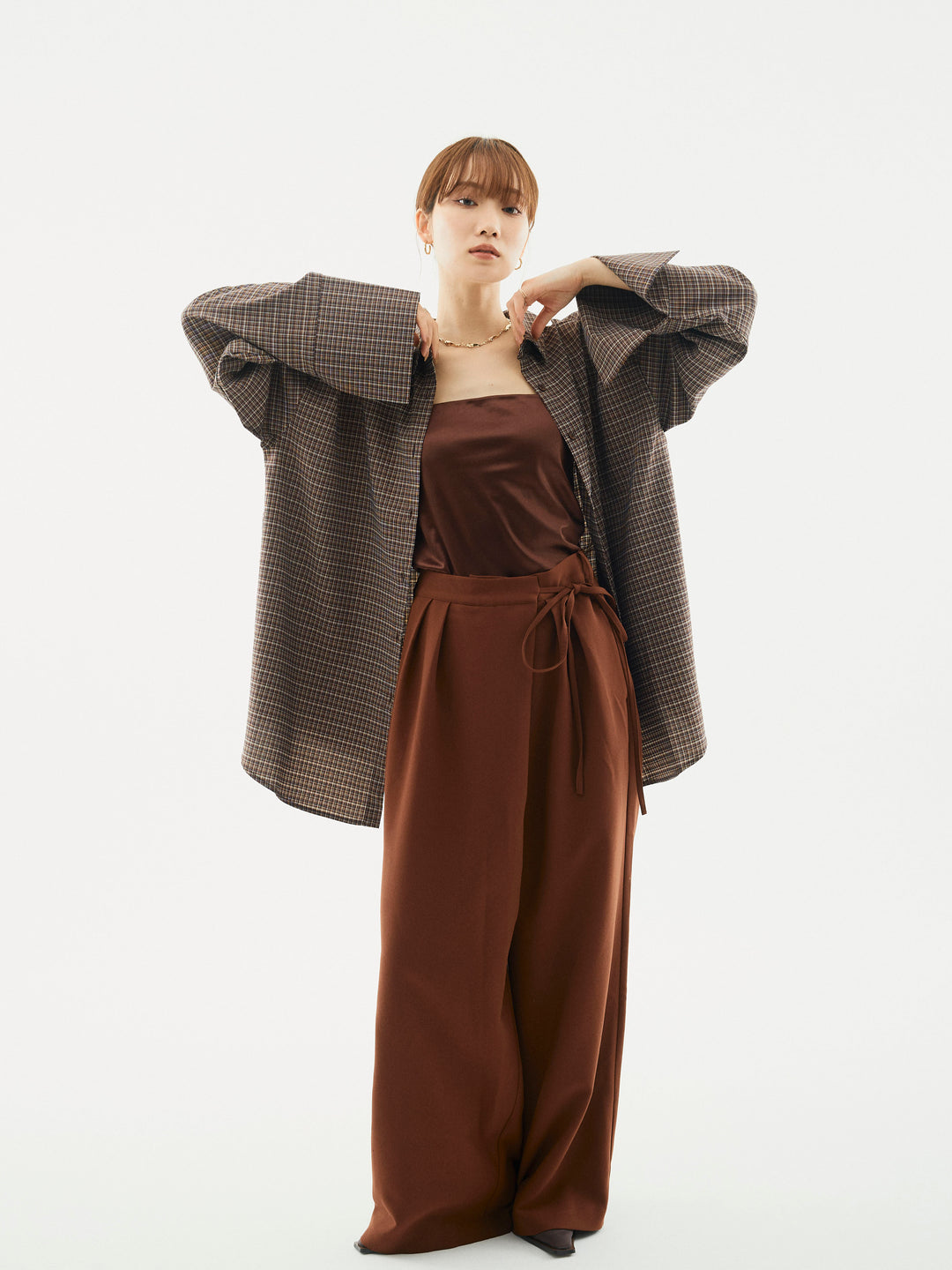 【Allure】[SET]チェックBIGカフスオーバーシャツ+チェックBIGカフスオーバーシャツ(2set)