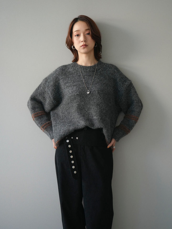 [予約]クルーネックラインボーダーニットプルオーバー/gray