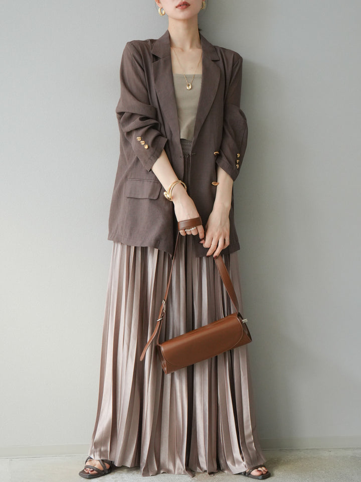 [預購] 金色紐扣透視夾克/棕色