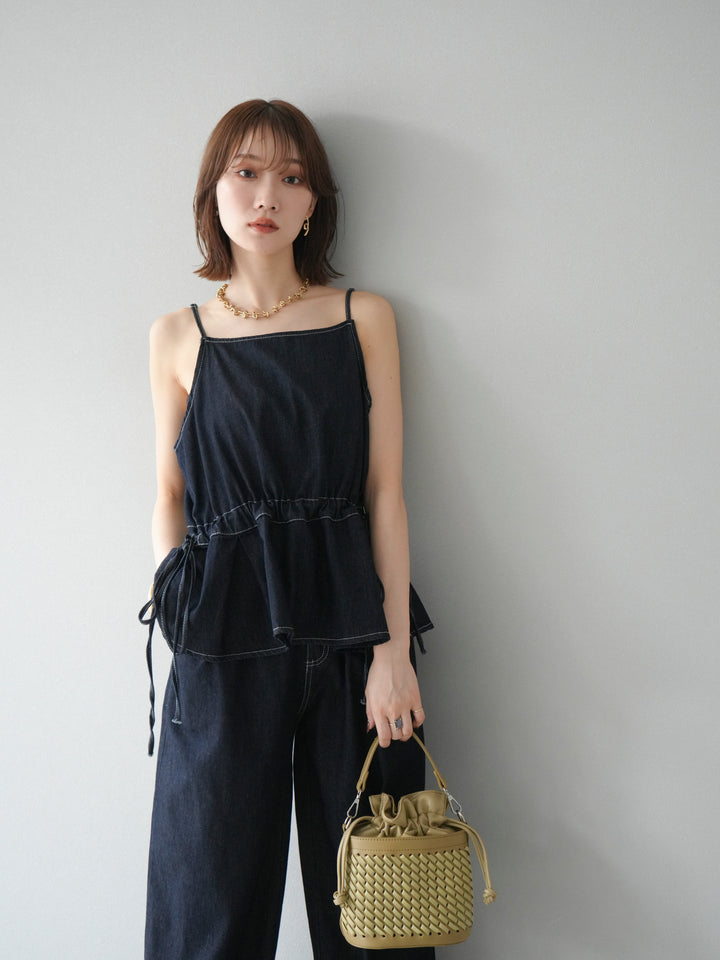 [SET]デニムタックフレアキャミソール＆イージーワイドパンツSET UP(2set)