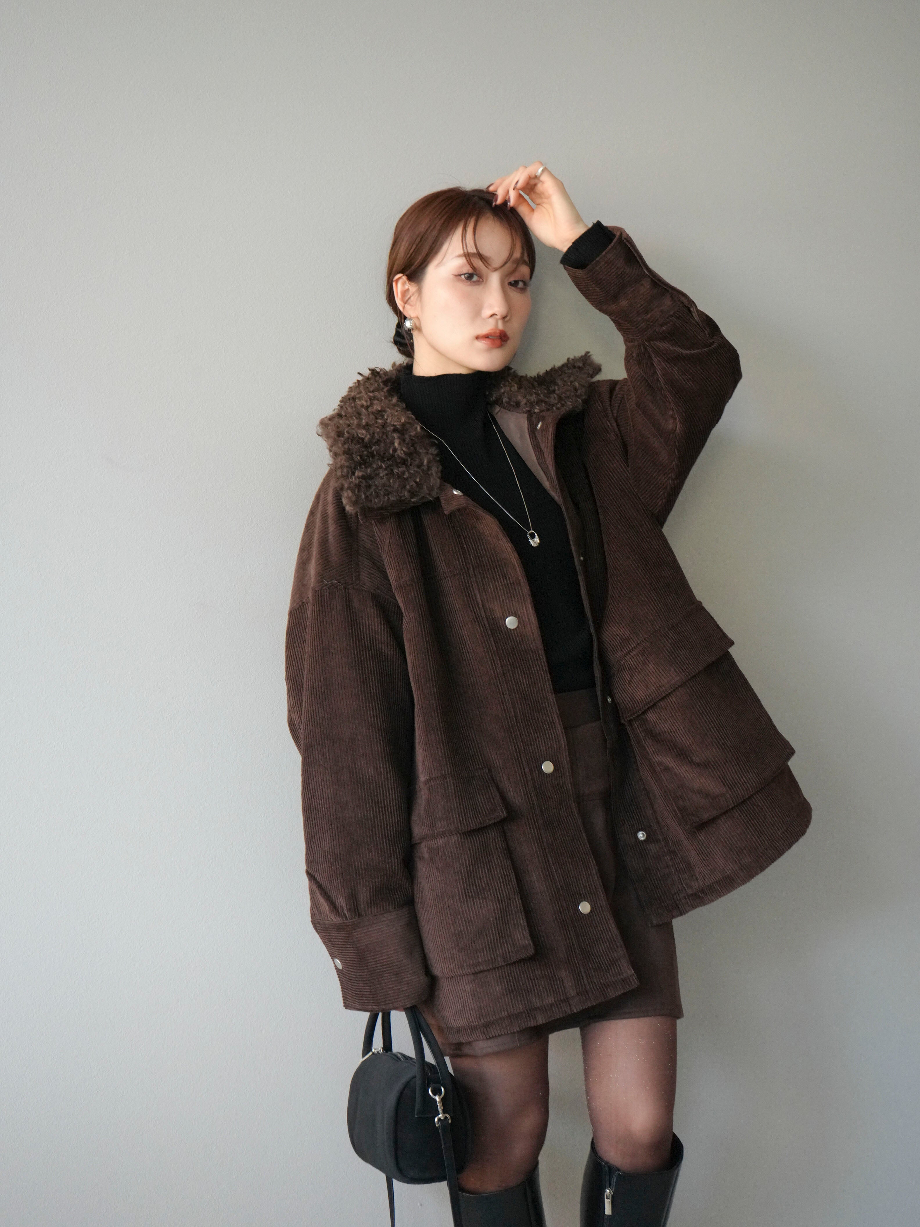 予約]コーデュロイボア襟フライトジャケット/ブラウン – Lumier