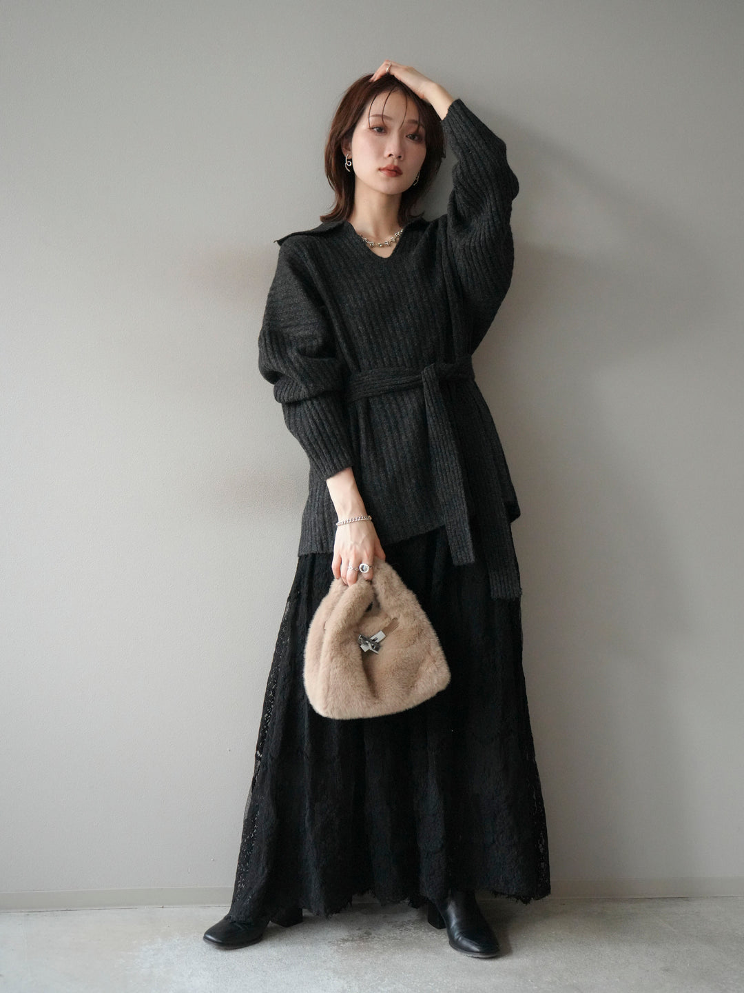 [予約]ワイドリブポロニットプルオーバー/darkgray