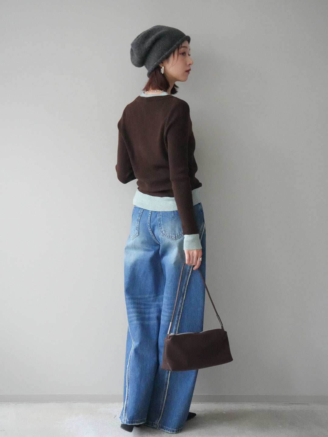 [予約]サイドフリンジワイドデニムパンツ/navy