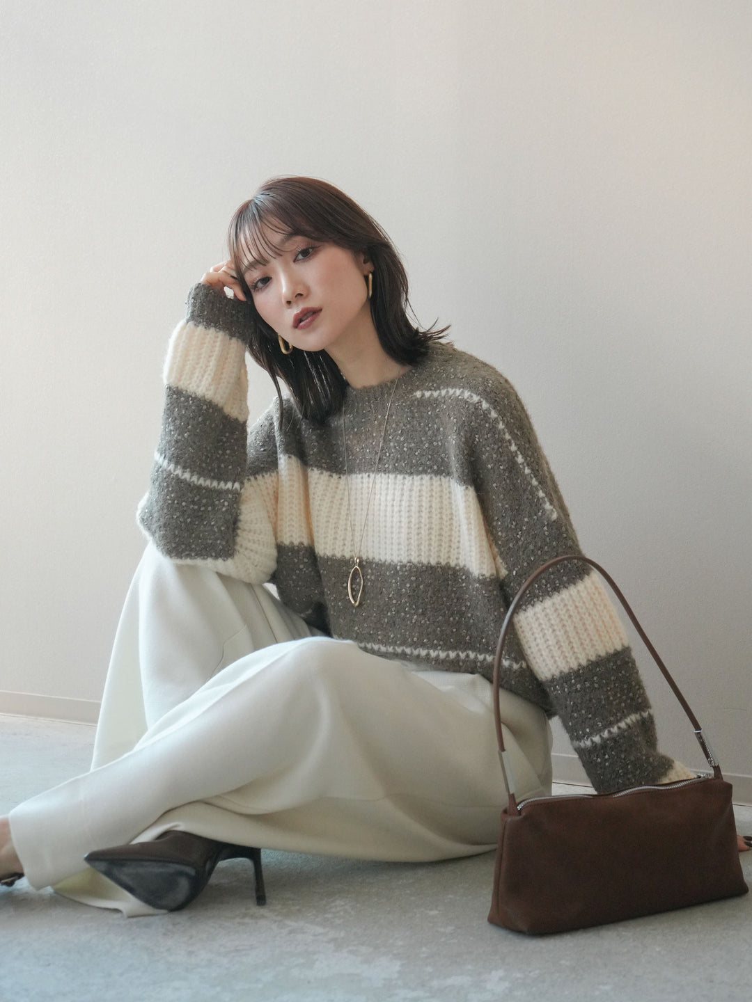 [SET]ネップヤーンボーダーニットプルオーバー+選べるアクセセット(2set)