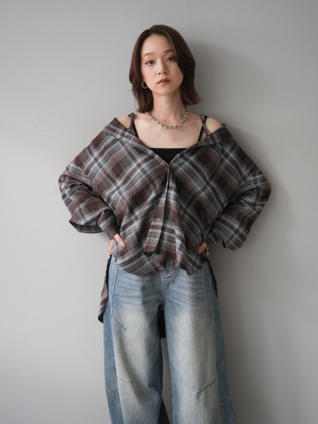 [予約]マルチウェイチェックシャツ/brownblue