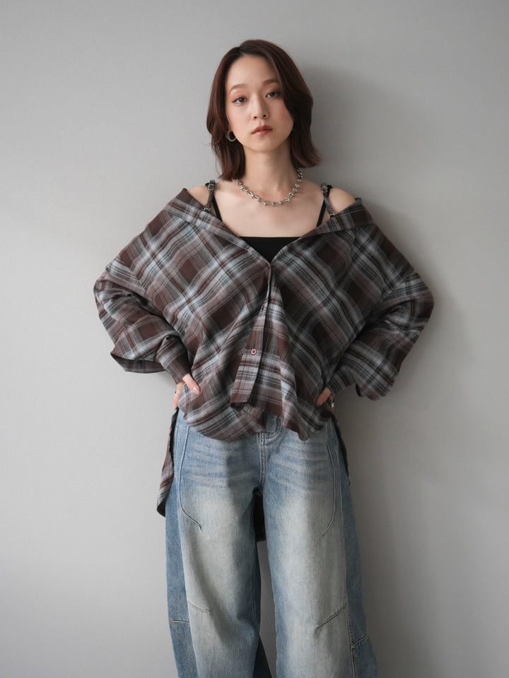 [予約]マルチウェイチェックシャツ/brownblue
