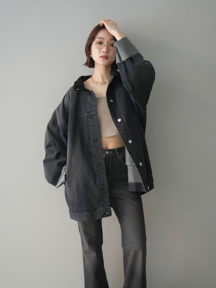 [SET]コーデュロイ×デニムミドルジャケット+フレアデニムパンツ(2set)