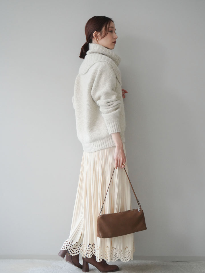 [予約]パンチングデザインスエードプリーツスカート/ivory