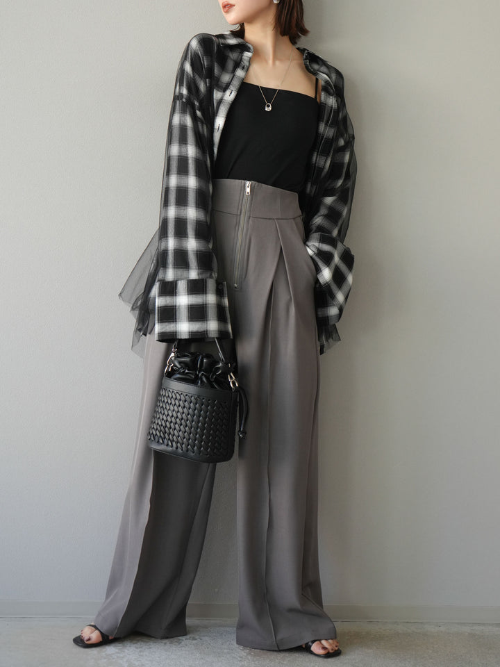[予約]チュールドッキングチェック柄オーバーサイズシャツ/ブラック