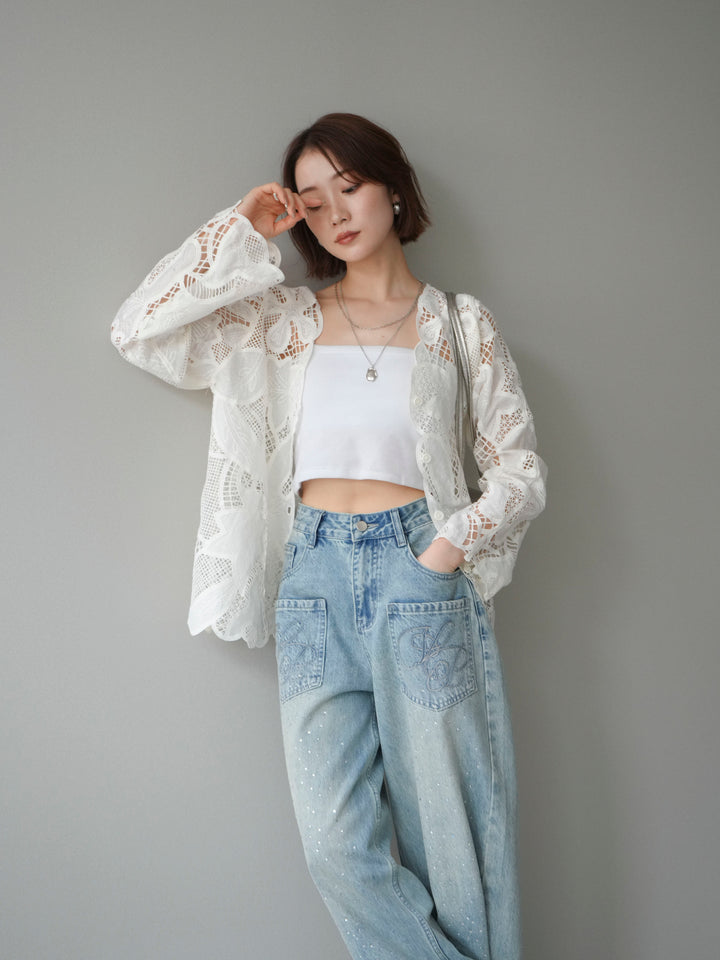 [予約]立体レーススカラップブラウス/white