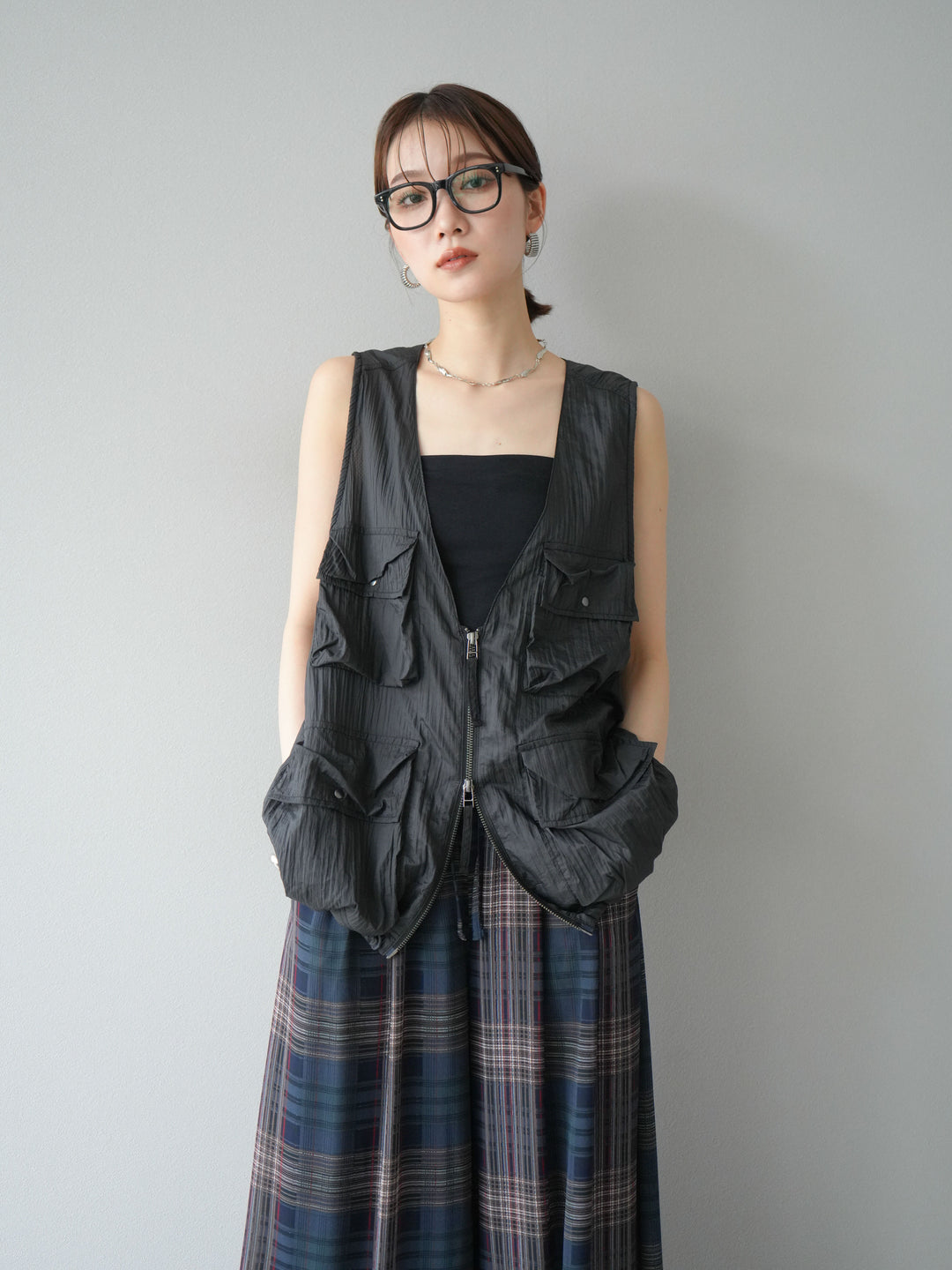 [予約]ナイロンBIGポケットシアーベスト/チャコール