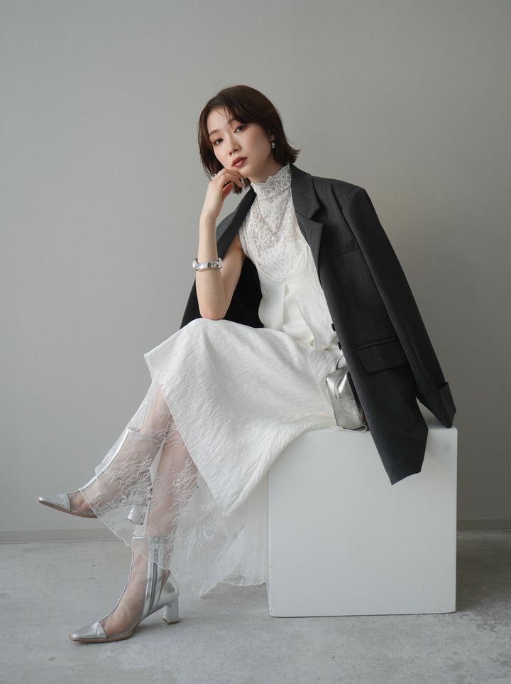 [予約]レース切替アシンメトリーワンピース/white