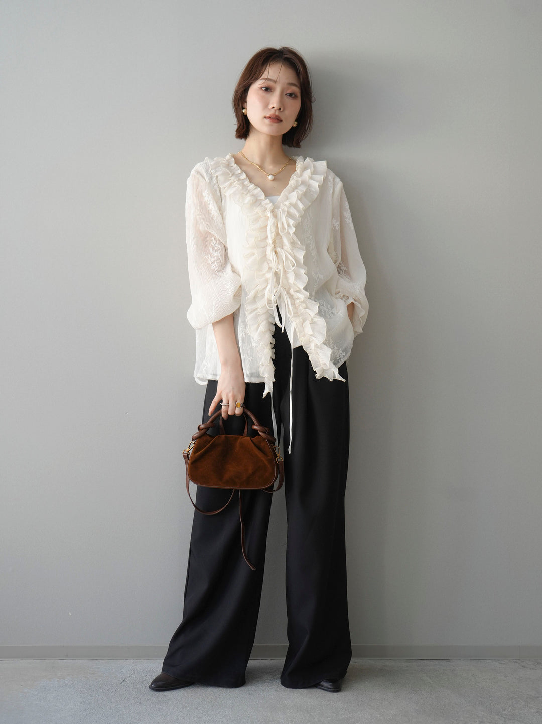 [予約]楊柳ラッフルフリルカーディガン/ivory
