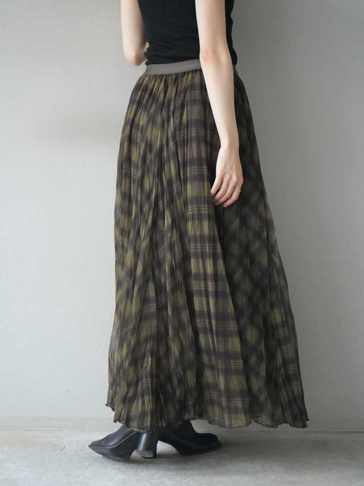 [予約]チェック柄ワッシャープリーツスカート/green