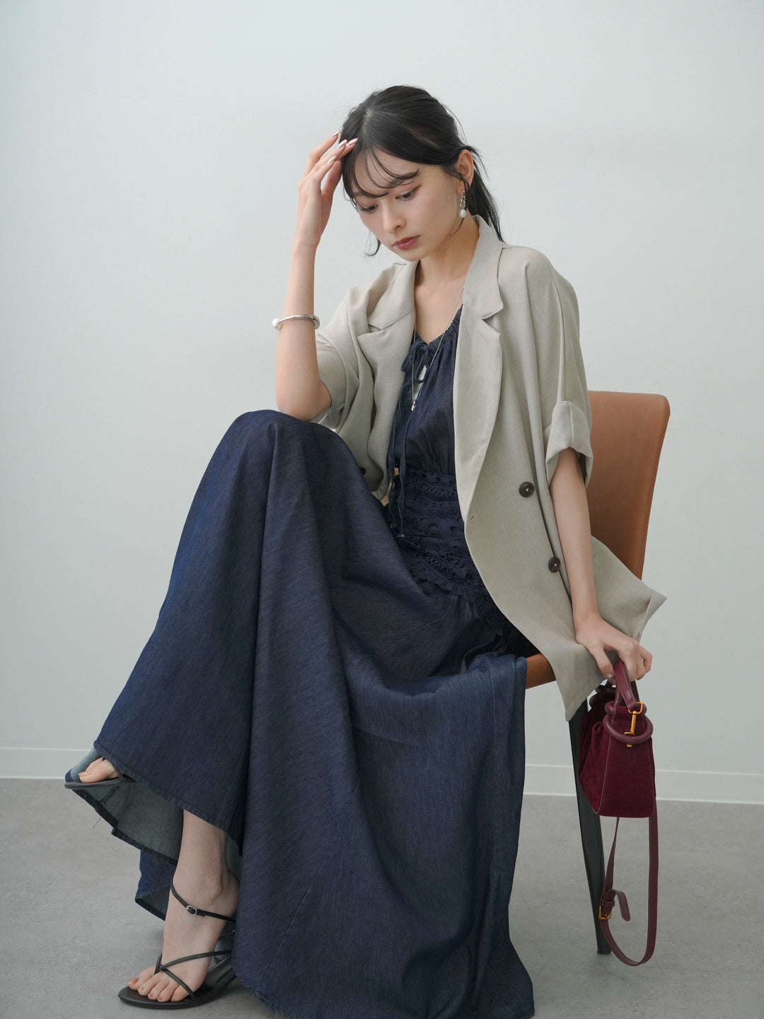 [予約]ウエストレースフレアキャミワンピース/blue