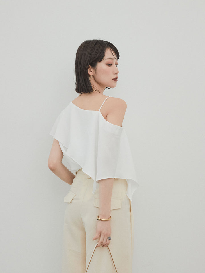[SET] 單肩荷葉邊襯衫 + 單肩荷葉邊襯衫 (2件套)