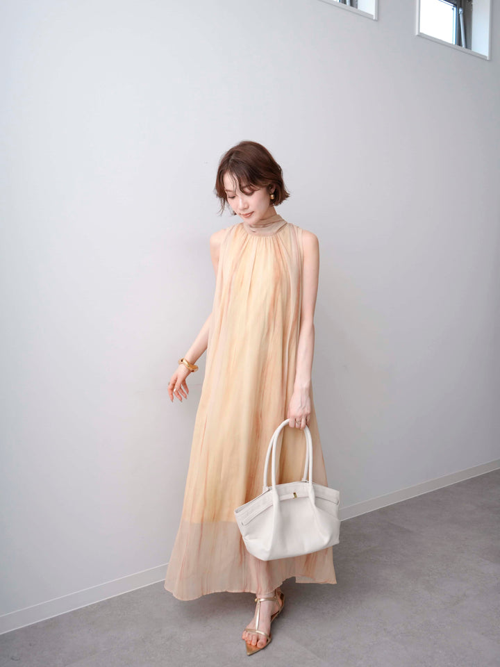 [予約]ニュアンスストライプバックリボンノースリワンピース/yellow