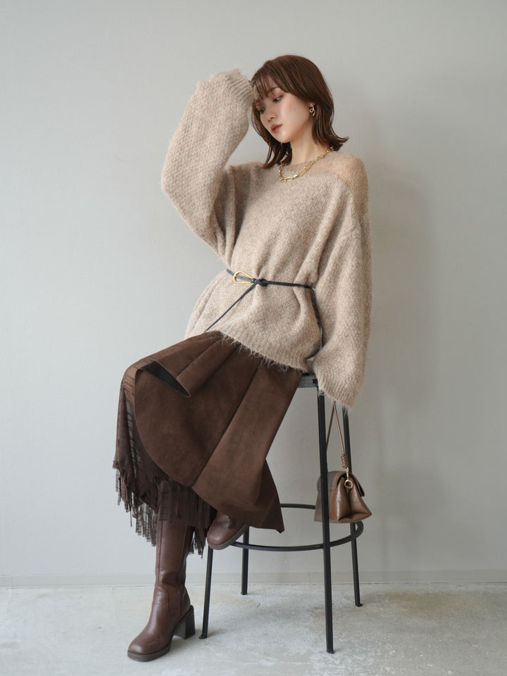 [SET]ネック透かし編みニットプルオーバー+選べるアクセセット(2set)