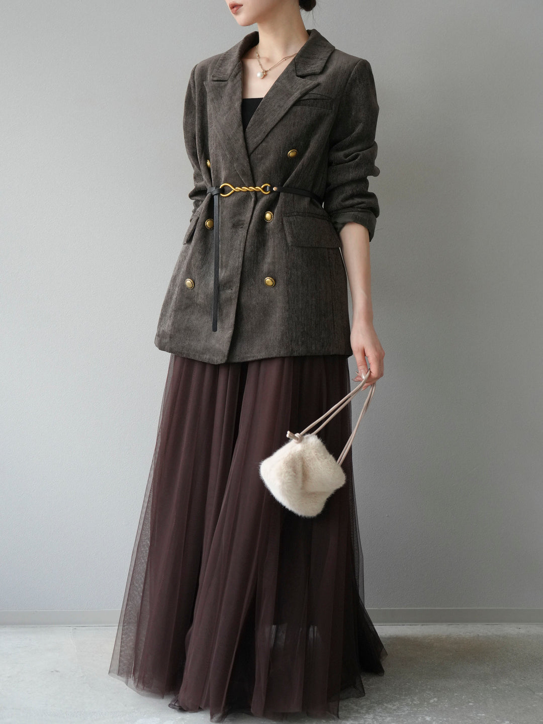 [SET]ベロアダブルジャケット+チュールボリュームスカート(2set)