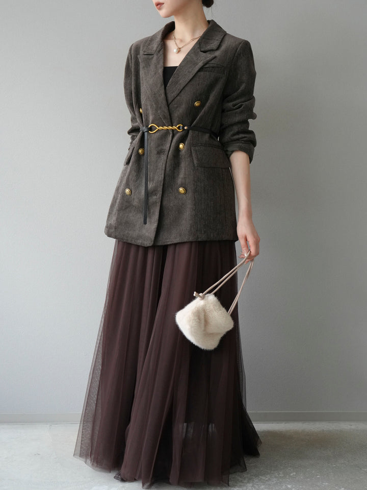 [SET]ベロアダブルジャケット+チュールボリュームスカート(2set)