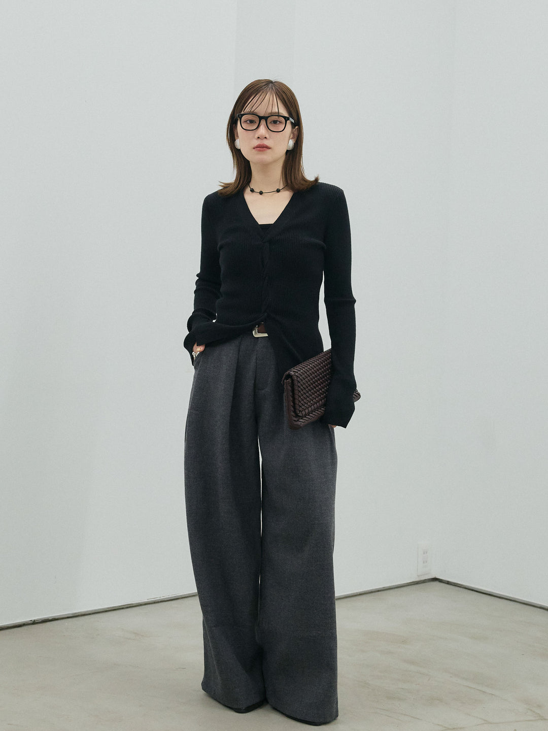 【Allure】[SET]フロントツイストリブニットトップス+フロントツイストリブニットトップス(2set)