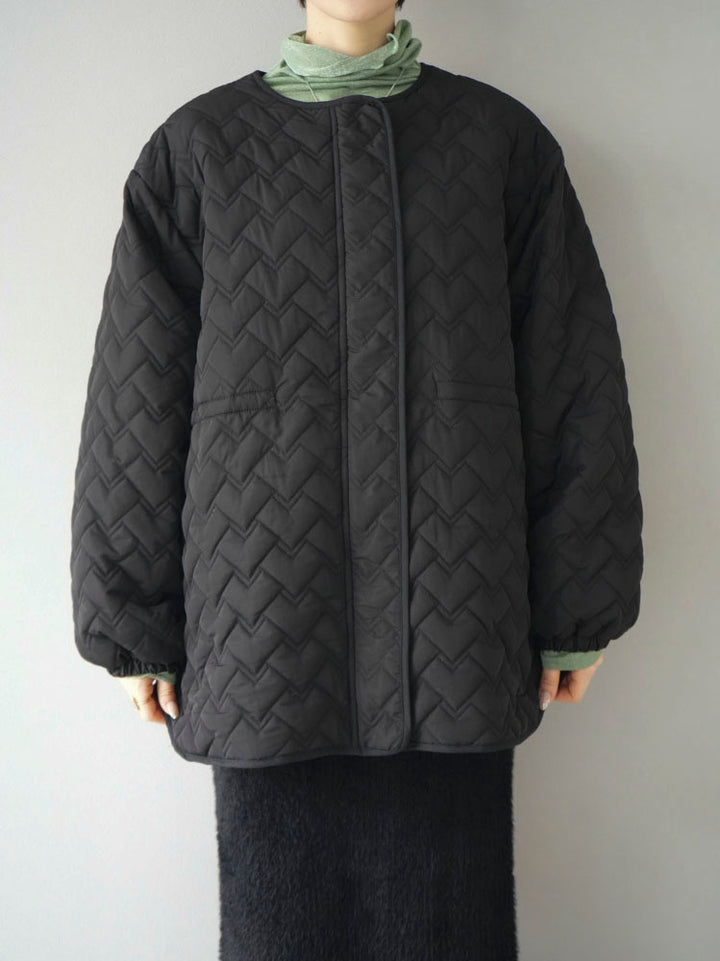 [Pre-order] Geometric quilted drawstring design jacket/black