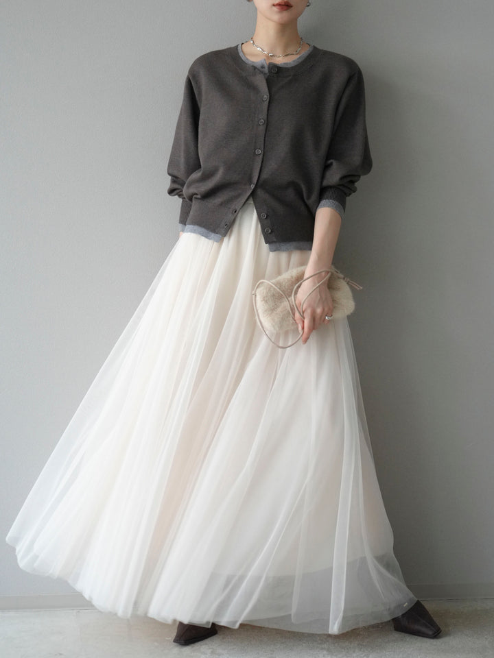 [SET]配色レイヤードカーディガン+チュールボリュームスカート(2set)