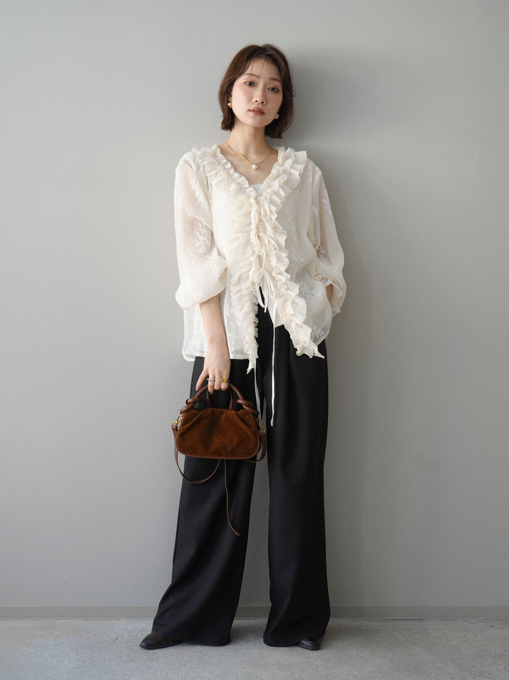 [予約]ベルト付キーホルダーモチーフワイドパンツ/black